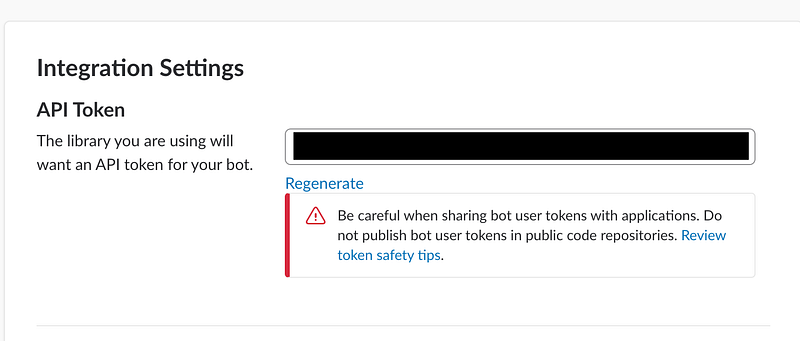 Copy the API token generated on this page (blacked out in this picture)